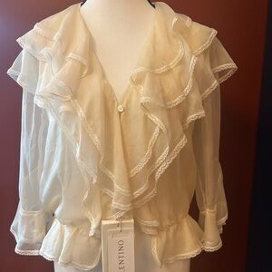 Vintage Valentino Spa Off White Ruffled Women's Top
